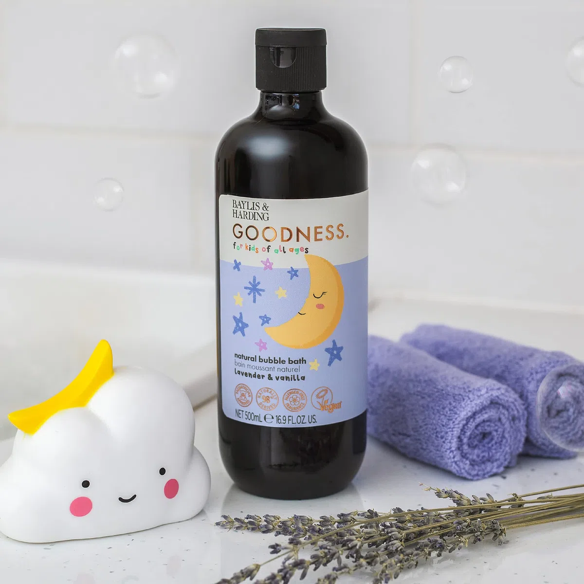 Baylis & Harding Goodness Kids Lot de 3 bains moussants naturels à la lavande et à la vanille, 500 ml, végétalien