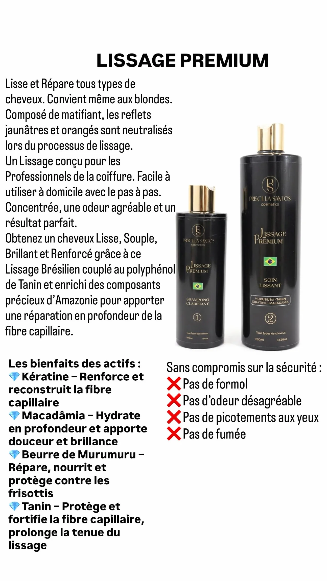 Lissage Premium 3 en 1 Professionnel Sans Formol 1L - Tanin, Kératine, Beurre de Murumuru & Huile de Macadamia